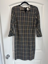 Fall Tacera Womens Check Shift Mini Dress Bell Sleeves Back Zip Size Medium