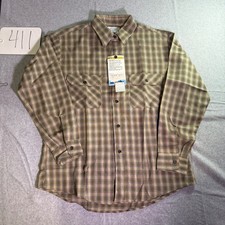 VTG Sears Work Leisure Perma-Prest Plaid Shirt Mens Large L Tan Blue NWT USA