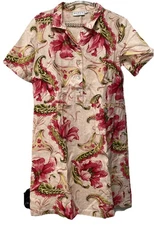 Match Point  Button Down Tropical Shirt  Dress Women's M 100% Linen Lagenlook