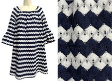 Trina Turk Dress Women's Large/XL Crochet Bell Sleeve Lined Chevron Boho Chic
