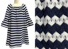 Trina Turk Dress Women's Large/XL Crochet Bell Sleeve Lined Chevron Boho Chic