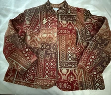 Vintage 2XL Molly &Max zip up corduroy embroidered gold floral jacket with pin