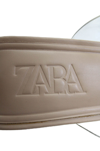 Zara Women's Open Toe Rhinestone Embellish Block Heels Sandals Beige Size 6 - Picture 6 of 6