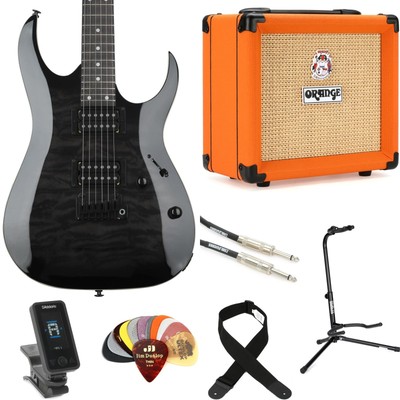 Ibanez Gio GRGA120QA and Orange Crush 12 Amp Bundle - Transparent Black Sunburst