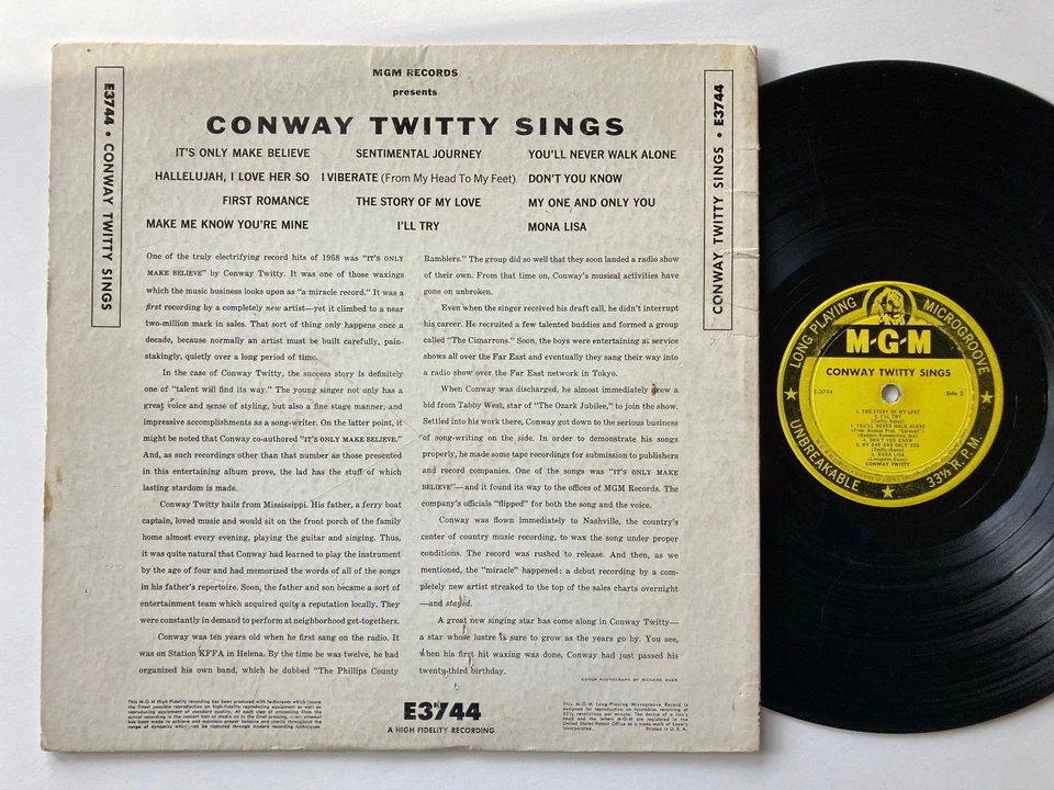 Conway Twitty – Conway Twitty Sings LP - 1959 - G+/VG+ - Image 2 of 2