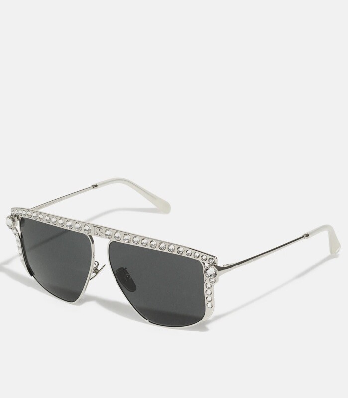 Dolce Gabbana Sunglasses DG2281-B 05/87 Silver Square Gray Crystal Cut Shiny