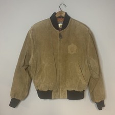 VTG 90s IOU Legendary LEATHER COLLECTION Brown Suede Varisity Bomber Jacket M