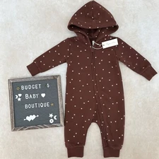 NWT RYLEE + CRU Brown Star Hooded Romper Size 6-12 Months
