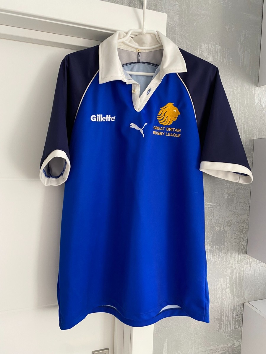 Puma Vintage ENGLAND Great Britain Rugby League T-Shirt Jersey Tee Gillette  Blue