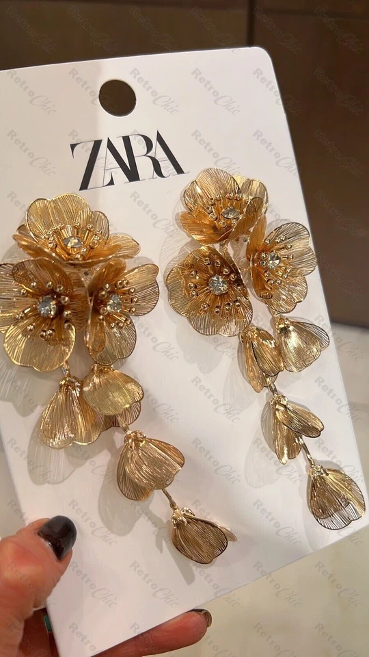 Orecchini Bafta nuovi con etichette Zara Statement Kate Middleton ORECCHINI FIORI A CASCATA UK