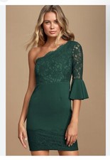 Lulu's Emerald Green Miss Me Yet Lace One Shoulder Bodycon Mini Dress Size XS