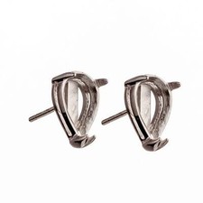 Ear Studs Earrings Settings with Pear Shape Prongs Mounting in Sterling Silver
