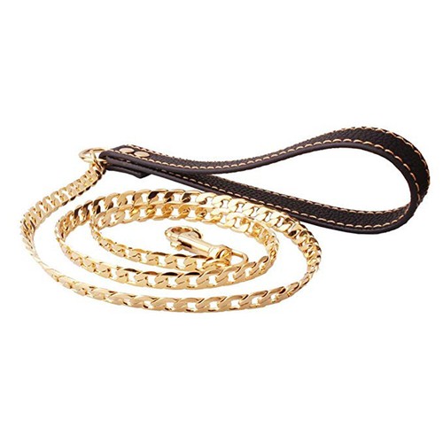 4ft Dog Chain Leash Cuban Link Dog Leash for Gold Chain Dog Collar Leather Hand - Picture 11 of 12