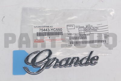 75443YC550 Genuine Toyota PLATE, LUGGAGE COMPARTMENT DOOR, NO.3