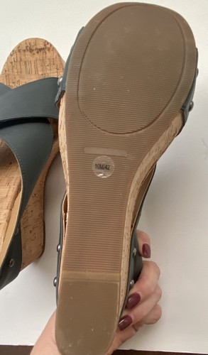 Lucky Brand Miller Blue Gray Cork Wedge Heels Slide on Sandals Size 10 - Picture 4 of 4
