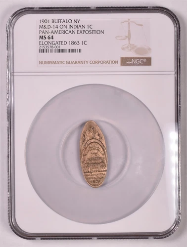 1901 Buffalo NY Pan American Exposition M&D-14 - NGC MS64 Elongated 1863 Indian 