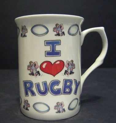 R A LAWRENCE Funny Novelty I LOVE RUGBY Fine Bone China Mug Beaker Cup