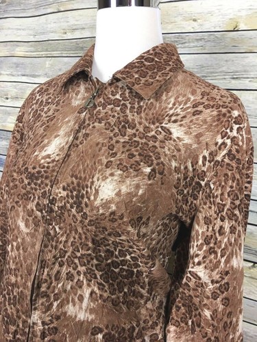 Draper's & Damon's Jacket Women PL Brown Animal Print Long Sleeve Full Zip - Picture 2 of 7