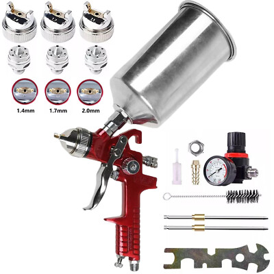 HVLP Air Paint Spray Gun Kits 1.3/1.7/2.0MM Nozzles Gravity Feed Car Auto Primer
