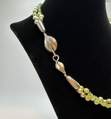Sterling Silver Baroque Pearl Necklace Green Pink Nature Spring Easter Jewelry - Picture 5 of 16