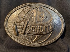 Vintage Schlitz Beer Globe Oval Belt Buckle Advertising Brewing Milwaukee WI