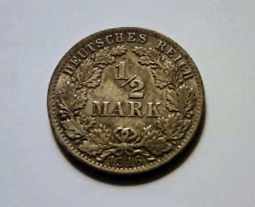 1916-A     1/2  MARK DEUTSCHES REICH   .900 SILVER