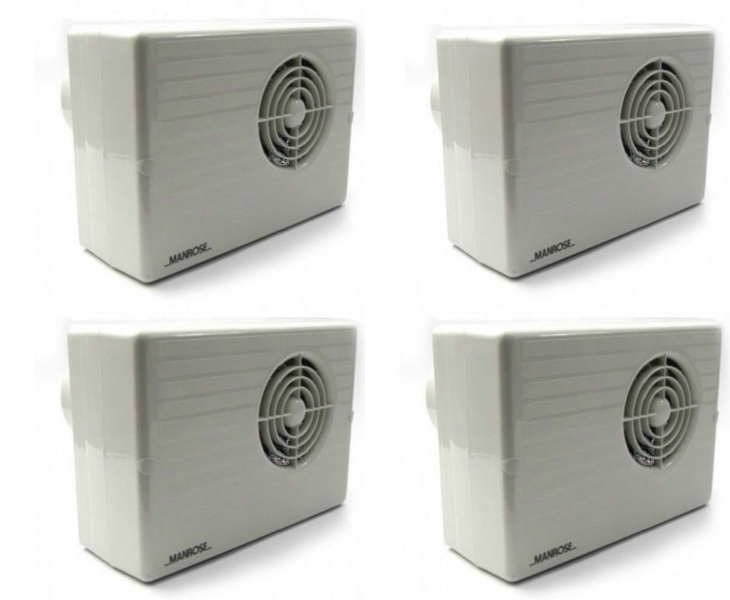 4 x Manrose CF200T Centrifugal Bathroom Extractor Fans with run on Timer - 4""