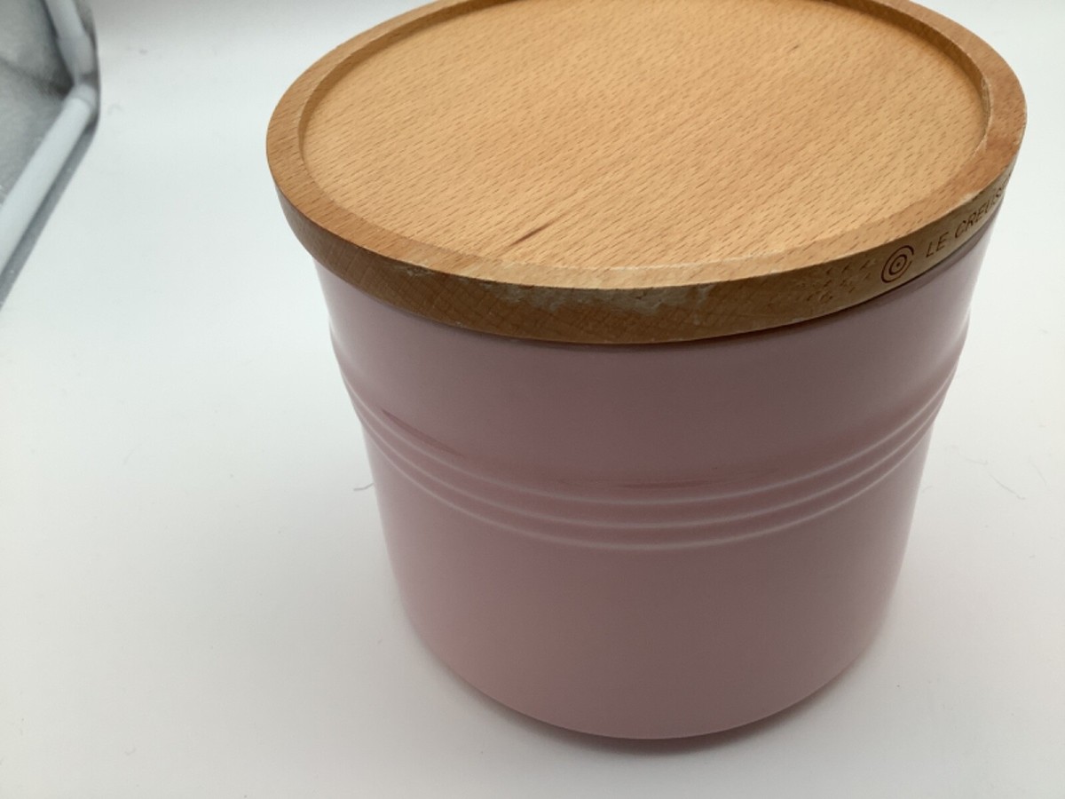 Le Creuset XLarge Stoneware Storage Jar Canister Wooden Lid in