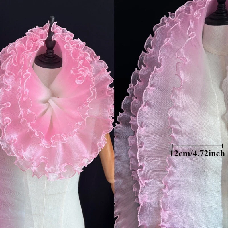 Tela con volantes de organza degradada de 1/3/5 yardas plisada borde de tul costura Foto 2 de 4