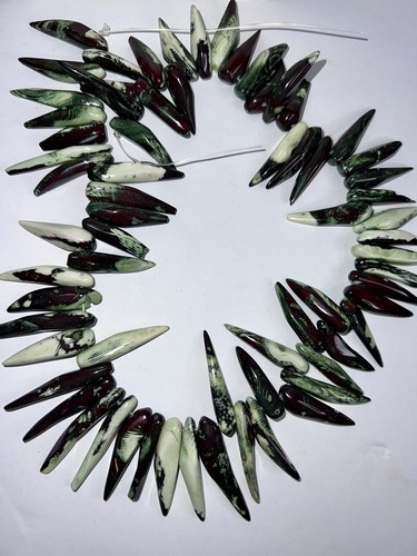 Stick Shape Stone Beads Opal Coral Agate Stones 17 Inch Strand Bead Green 10P - Picture 2 of 6