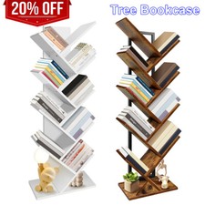 Bookcase Tree Bookshelf Tall Floor Standing Book Shelf Home Office White/Brown