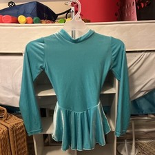 Turquoise Figure Skating Dress, Child s Medium 6X-7 Long Sleeve Skaters Dress