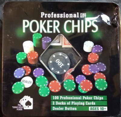 Professional Pokerset Pokerkarten 100 Chips 2 Karten-Decks Metalldose Dealer
