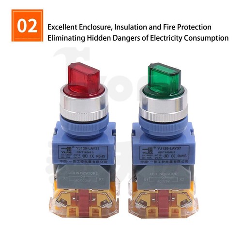 22mm LED Illuminated Rotary Switch 2/3Position Selector Switch Red Green 24/220V - Picture 7 of 12