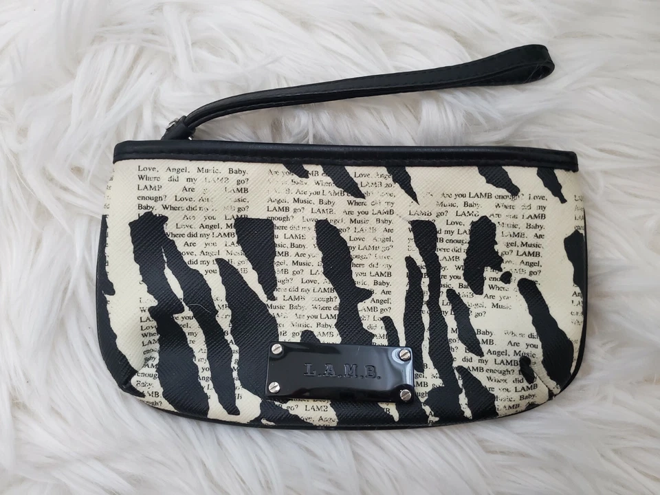 L.A.M.B. Muñequera Bolsa Cebra Periódico Impresión Negro Blanco Pvc/Cuero
