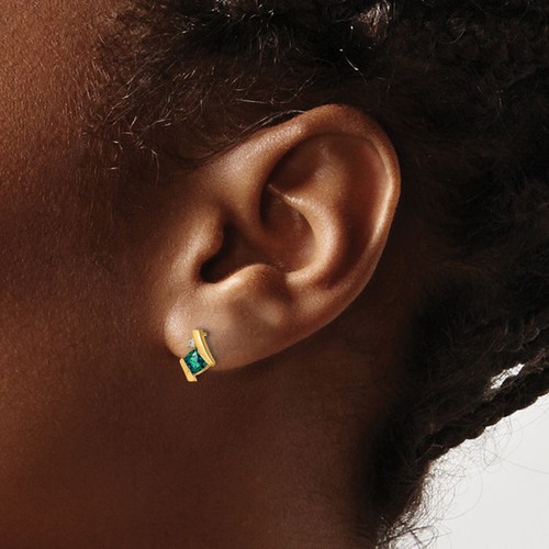 10K Solid Yellow Gold Cushion-cut Lab Alexandrite Diamond Studs Earrings - Picture 2 of 4