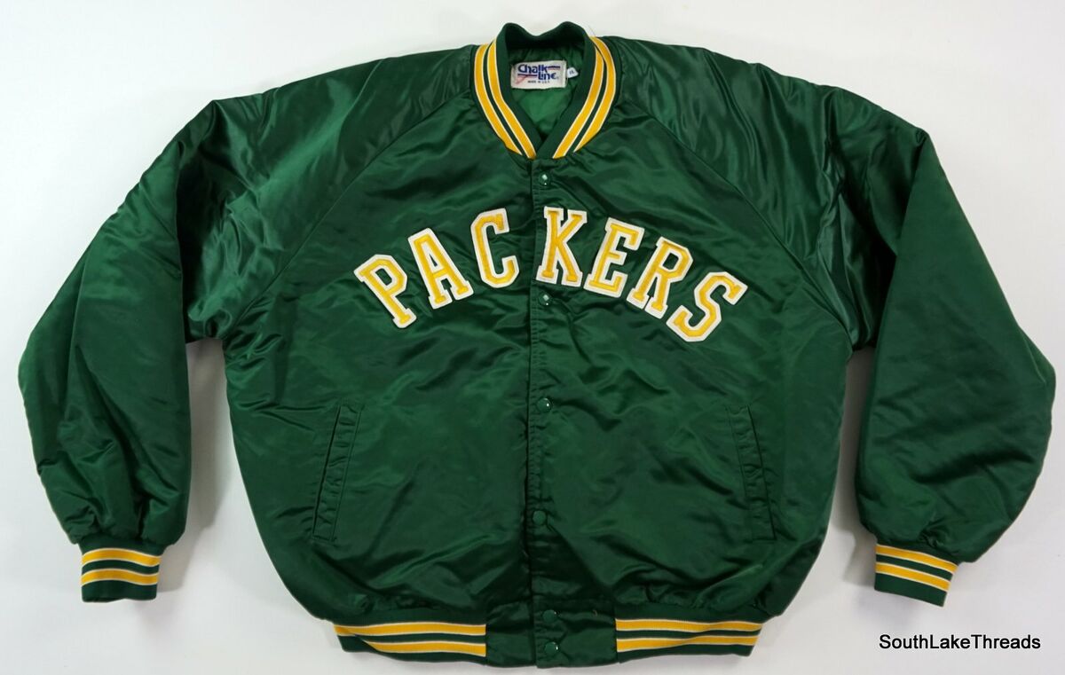Vintage 80s Green Bay Packers NFL Football Chalk Line Jacket Size XXL Spellout