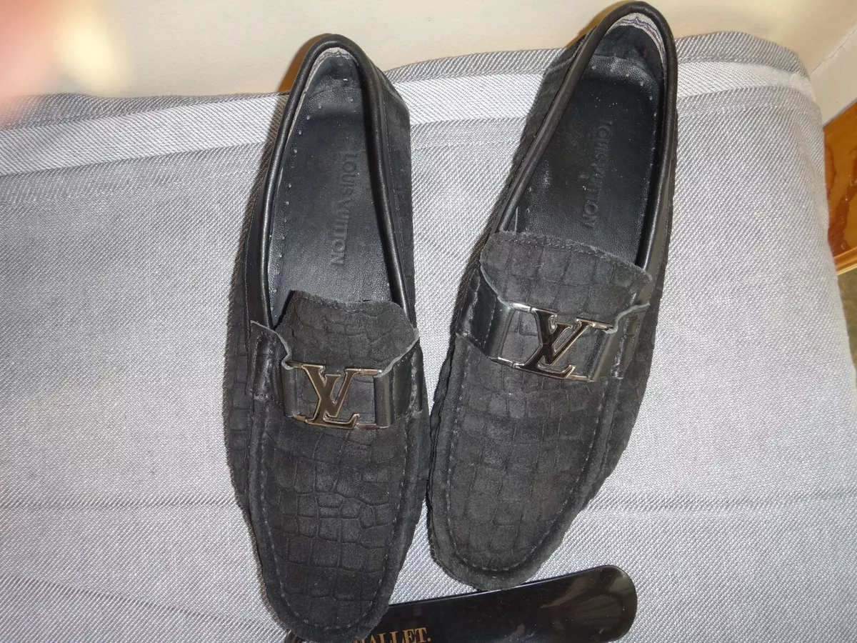 Louis Vuitton Mens Black Suede Mocassin Slip on Shoes Size 42 UK 7.5