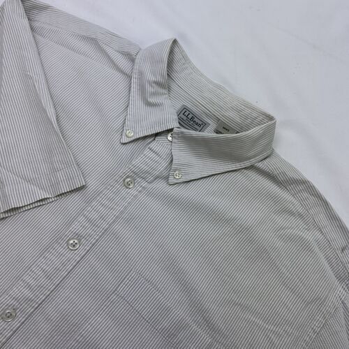 L.L. Bean Men Beige Seersucker Cotton Short Sleeve Shirt XL