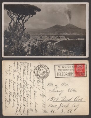 1937 Italy Real Photo Postcard - Mount Vesuvius Volcano Eruption
