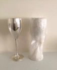 Vintage Pair of Silver Tone Ringed Chalices Wine w/box Made In India - NEW 1998 — photo 3