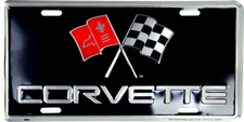 CORVETTE LICENSE PLATE METAL CHEVROLET SIGN EMBOSSED CAR AUTO TAG RACING FLAGS