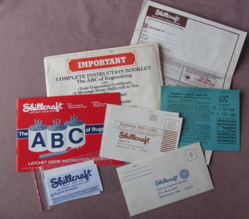 Vintage Shillcraft Latchet Hook Kit * Instruction Manual + Sewing Label ONLY