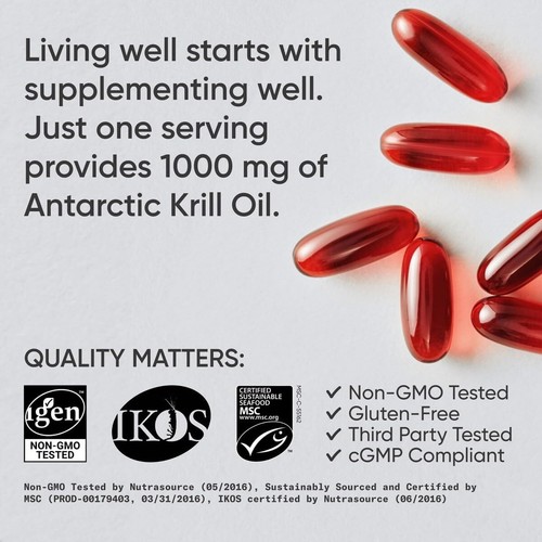Aceite de Krill Antártico 1000 mg (2 veces fuerza) Omega-3s EPA y DHA Astaxantina 60 ct - Imagen 3 de 5
