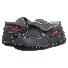 NEW pediped Originals Baby Norm Navy Red Leather Strap Boat Shoe Soft Soles