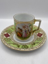 Antique Victoria Austria Cherub Kaufmann Porcelain Tea Cup and Saucer