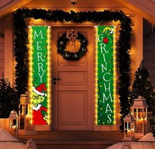 Christmas Decorations Santa Grinch Merry Grinchmas Door Banner LED Lights 12x72"