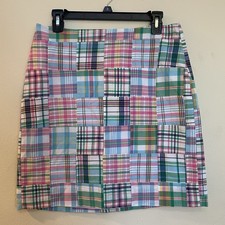 Talbots Madras Plaid Patchwork Skirt Sz 6, Pink Green Blue Pastels, Lined, Zip