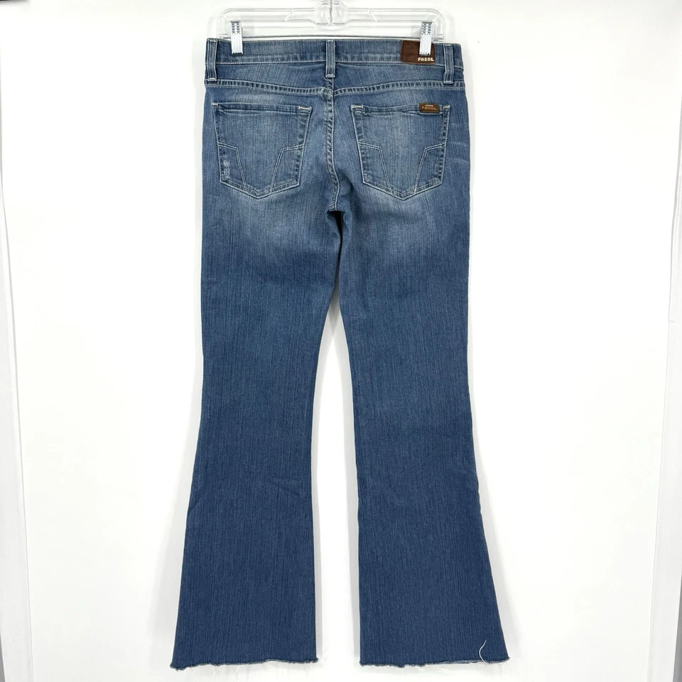 Pantalones de mezclilla para mujer acampanados Y2K Fossil de colección usados corte bota 28 X 32 borde crudo hechos en EE. UU. bajos Foto 3 de 4