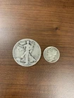 Lot Of 90% Silver Walking Liberty Half Dollar Coin And Mercury Dime 1936
